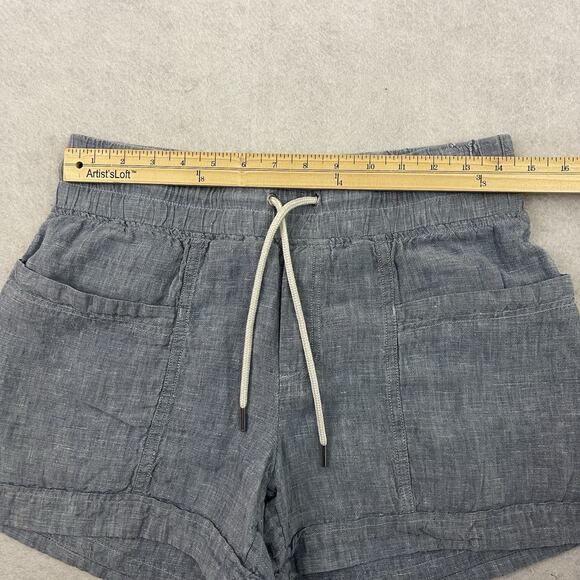 Athleta Cabo Linen Shorts Womens Size 6 Blue Elastic Waist Drawstring 4" Inseam - Picture 5 of 11
